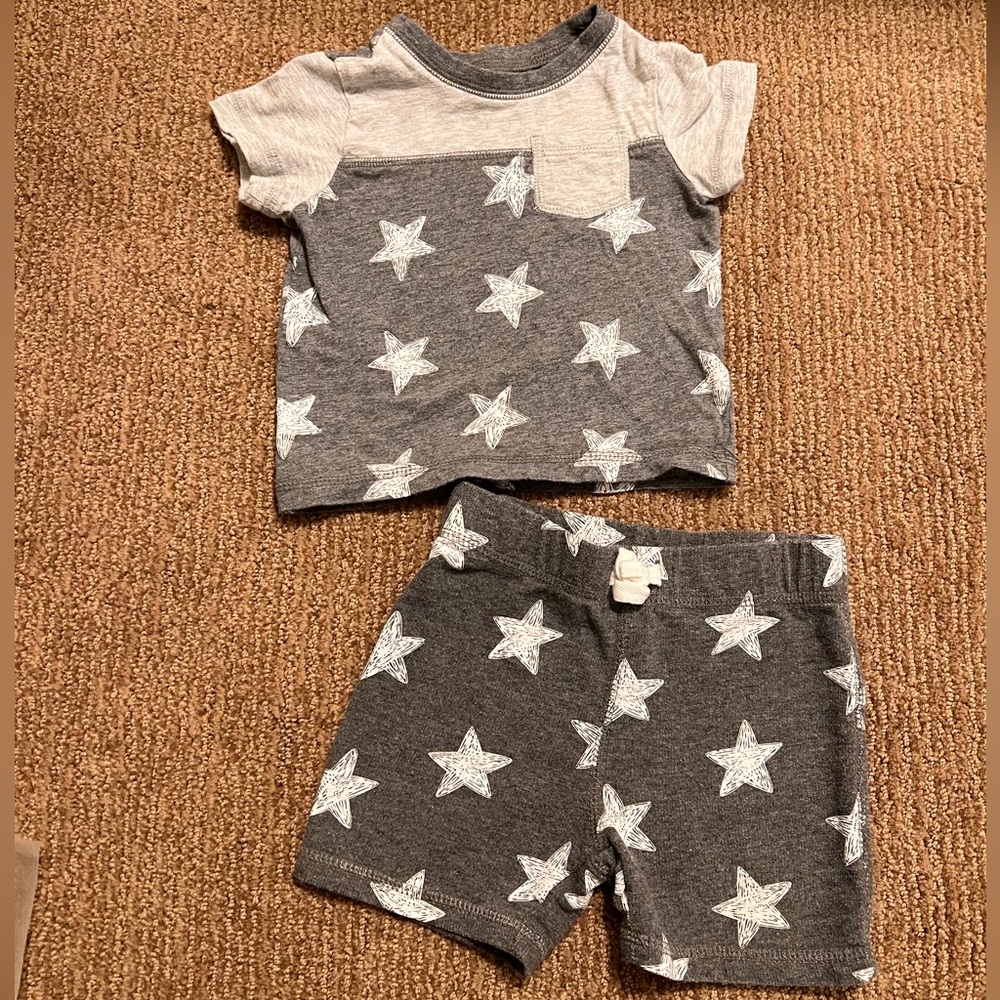 12 month baby boy star outfit, shorts and matching short sleeve shirt